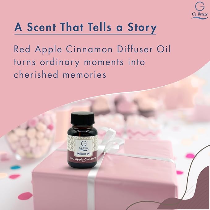 G's Breeze Red Apple Cinnamon Diffuser Oil Refill - Blend of Ripe Apples & Spicy Cinnamon Scent - Transform Any Space with Invigorating Fragrance – Ideal for Home & Office – Long-Lasting Aroma - 60 ML