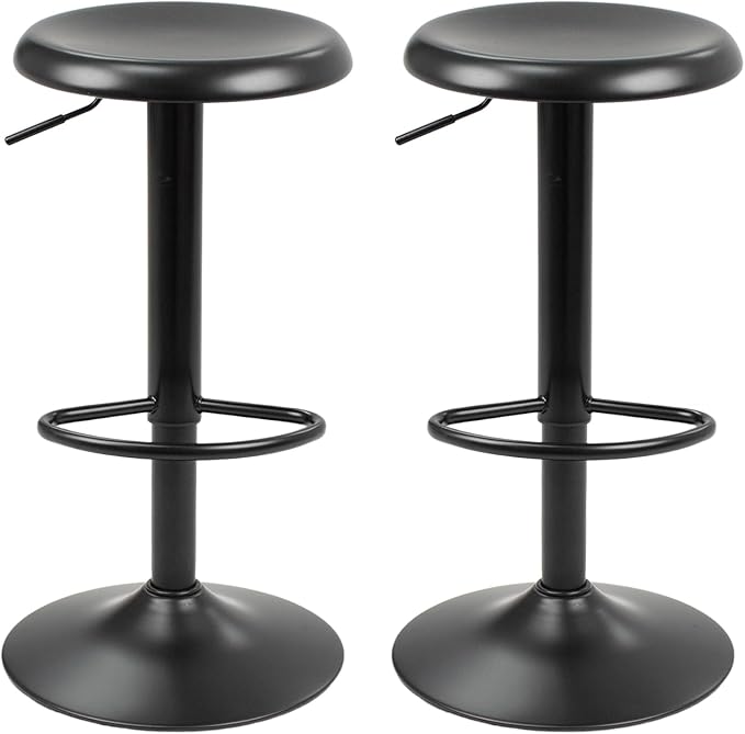 Bar Stools - 2 Pack, Adjustable Swivel Height Counter Bar Stool, Modern Metal Barstools, Backless Barstool for Bar, Kitchen Island, Pub, Black