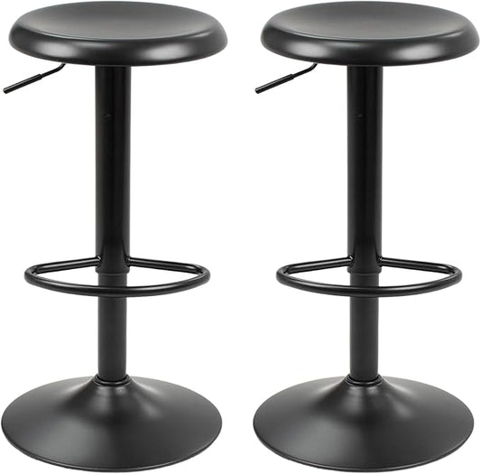 Bar Stools - 2 Pack, Adjustable Swivel Height Counter Bar Stool, Modern Metal Barstools, Backless Barstool for Bar, Kitchen Island, Pub, Black