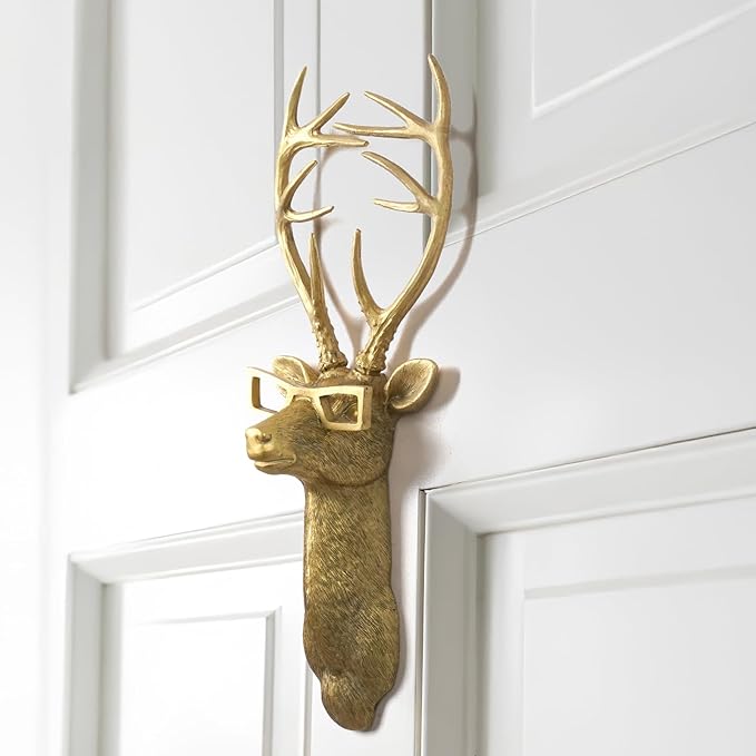 Animal Heads Wall Decor, Faux Deer Head Mount, Animal Sculptures Wall Decor, Resin Animal Head Wall Hanging Decoration for Living Room Bedroom Kitchen Gift,Deer