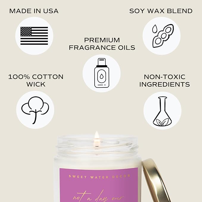 Sweet Water Decor Not A Day Over Fabulous Candle | Jasmine, Rosemary, Sea Salt, and Honey Scented Spring Soy Candles for Home | 9oz Clear Jar + Gold Lid, 40+ Hour Burn Time, Made in The USA