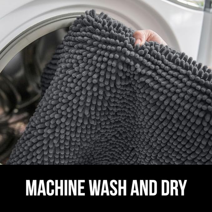 GORILLA GRIP Plush Absorbent Shaggy Chenille Bath Rug Mat for Square Toilet Base with Rubber Backing, Machine Washable Rugs, Soft Microfiber Contour Mats for Toilets, Bathroom Decor, Charcoal