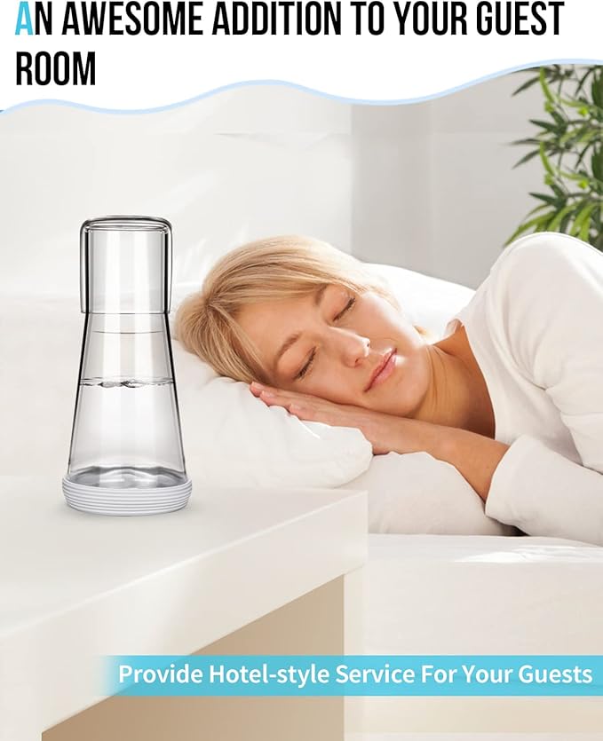 Bedside Night Water Carafe Set with Tumbler Glass, Clear Nightstand Carafe with Silicone Coaster for Bedroom and Guest Room, Glass Mouthwash Decanter for Bathroom (22 OZ)