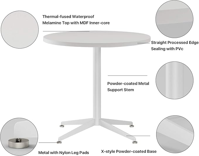 White Dining Table Round Small Office Table Conference Table Coffee Meeting Table for Office Boardroom Kitchen Living Room Waterproof Desktop Easy Assembly 31.5 inch
