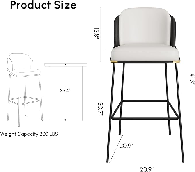 homary Barstools Modern PU Leather Bar Stools with Back and Footrest Waterproof Upholstered Breakfast Chairs for Kitchen Island or Counter (Black,1 Chair, 41.3" H)