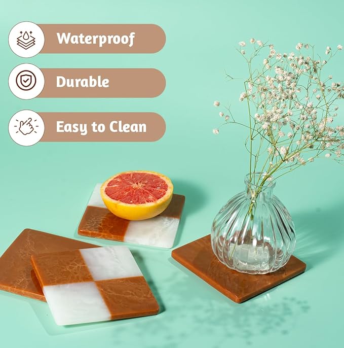 Folkulture Coasters Set of 4 | (4") Fall Coaster for Coffee Table | Handmade Coasters for Drinks | Cute Cup Coaster Waterproof for Bar Decor or Living Room Decor | Fall-Decor or Fall Table Decor