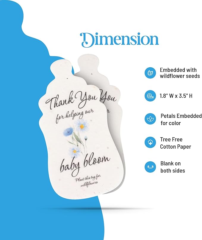 Plantable Bottle Shaped Seed Paper – 5 Blue Baby Shower Favors for Guests with Wildflower Seeds, Baby Shower Gifts for Guest