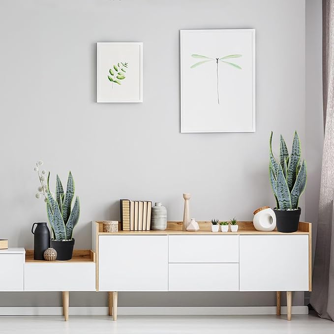 22.5" Artificial Snake Plant Faux Sansevieria Plants Tropical Fake Plants in Black Pot Greenery Plant Perfect for Home Office Living Room Housewarming Gifts Indoor Outdoor Decor-Green