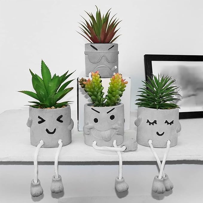 MAKHOT Artificial Succulents Potted Plant Set, Faux Succulents Office Decorations for Work Desk, Fake Plant Wall Shelf Decor for Gift, Bathroom Small Plants Decoration, Mini Plants Window Sill Decor