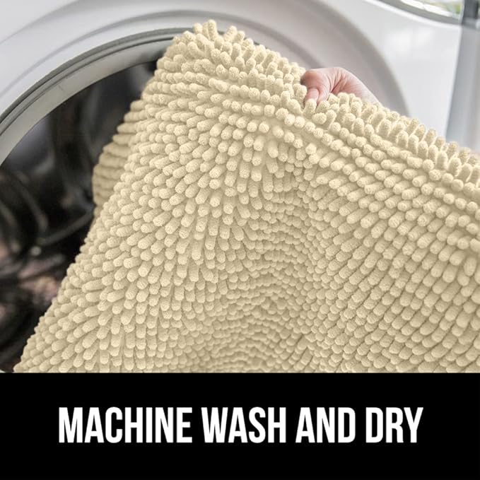 GORILLA GRIP Plush Absorbent Shaggy Chenille Bath Rug Mat for Square Toilet Base with Rubber Backing, Machine Washable Rugs, Soft Microfiber Contour Mats for Toilets, Bathroom Decor, Sand
