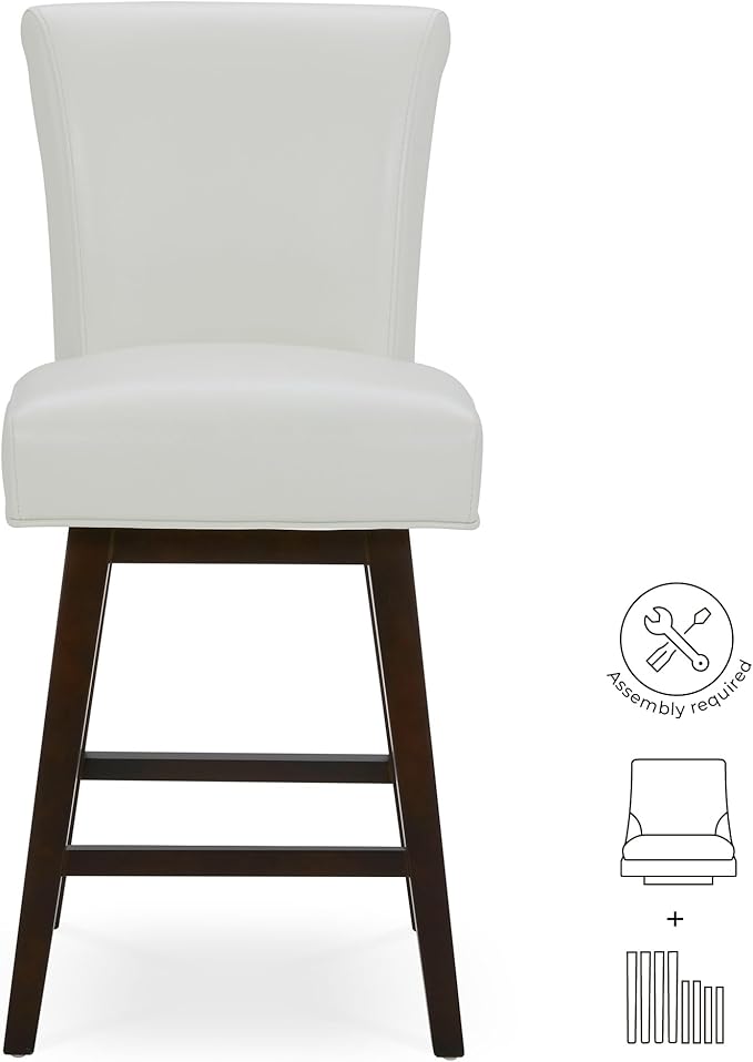 CHITA 26 Inch Counter Height Swivel Bar Stools Set of 2, FSC Certified Modern Upholstered Faux Leather Swivel Barstool Chair with Back, White