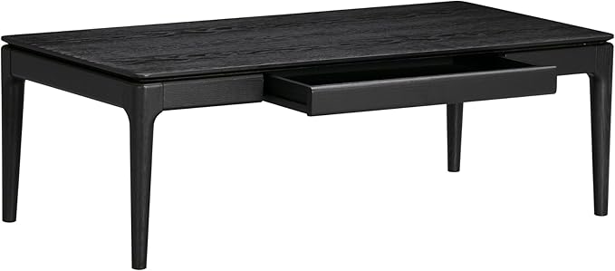 NTC Mingle Modern Wooden Rectangle Coffee Table with Hidden Drawer – Waterproof & Heat Resistant, Burnt Black