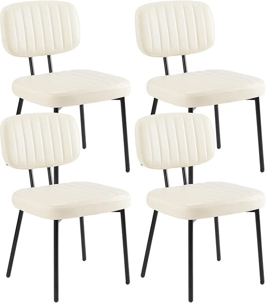 DUMOS Dining Chairs Set of 4, Upholstered Mid-Century PU Leather Accent Chair with Backrest and Metal Legs for Kitchen, Living Room, White