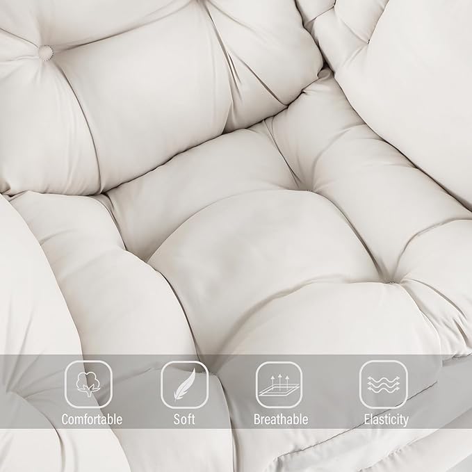 Welnow Lazy Chair with Ottoman, Modern Reading Lounge Accent Chair with Armrests and a Side Pocket, Leisure Upholstered Lazy Sofa Set with Footrest for Small Space, Beige