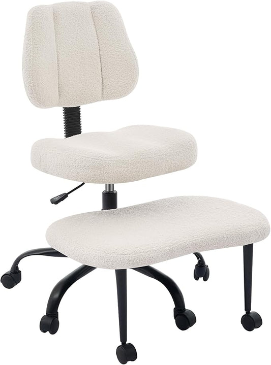 Criss Cross Legged Meditaion Chair,Exquisite Home Office Furniture,Ergonomic Kneeling with Lumbar Support and Adjustable Height Stool,for ADHD Adults,Teddy Fabric,White