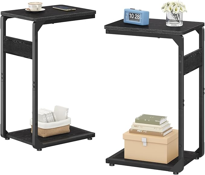 Narrow C-Shaped End Tables, TV Trays Set of 2, Small Side Table for Couch, Sofa Table for Living Room, Bedroom, Bedside ET-YB-BK2