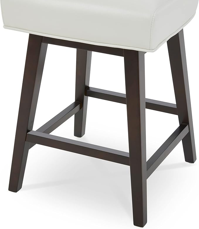 CHITA 26 Inch Counter Height Swivel Bar Stools Set of 4, FSC Certified Modern Upholstered Faux Leather Swivel Barstool Chair with Back, White