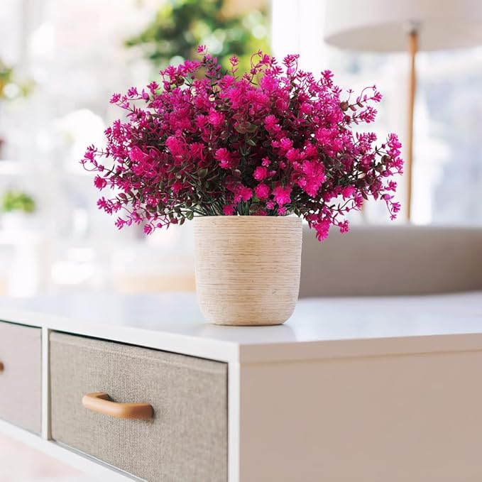 Boxwood Springs, Artificial Flowers Fake Outdoor UV Resistant Boxwood Plants Shrubs 10 Packs, Faux Plastic Greenery for Hanging Planter Home Office Wedding Farmhouse Indoor Outside Decor(Fuchsia)