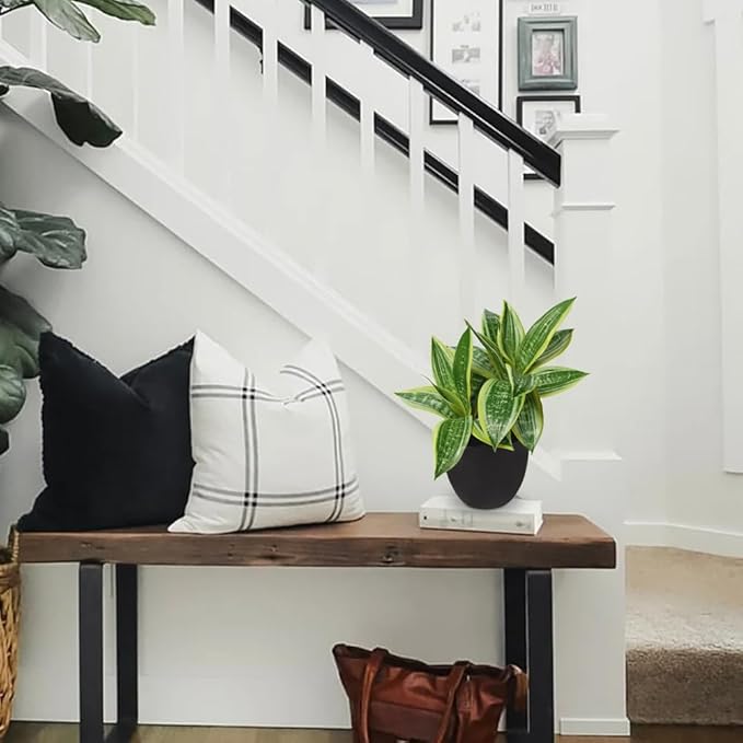 DILATATA Fake Snake Plant 11 Inch Small Potted Good Luck Plant Artificial Snake Plants Faux Mother in Law Tongue Sansevieria Plant - 20 Leaves Fake Laurentii for Indoor Outdoor Home Office Decor