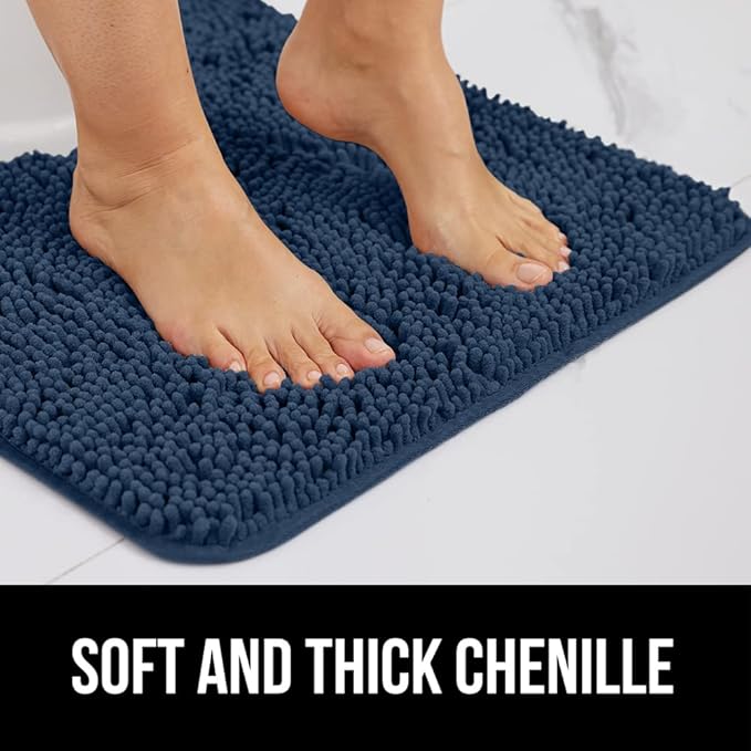 GORILLA GRIP Bath Rug Mat, Thick Soft Absorbent Chenille, Quick Dry Microfiber Mats, Rubber Backing Washable Shower Floor Rugs, Bathmat Runner, US Designed Bathroom Home Decor Accessories 24x17, Navy