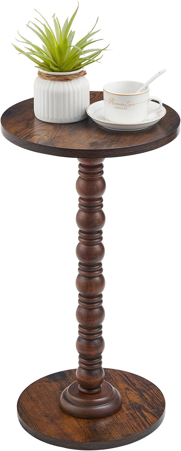 Round Side Table,Stable Small Drink Table for Small Spaces, Modern Accent Side Table with Solid Rubber Wood Table Leg,Easy Assembly for Living Room, Bedroom, Sofa & Office Corners-Rustic Brown