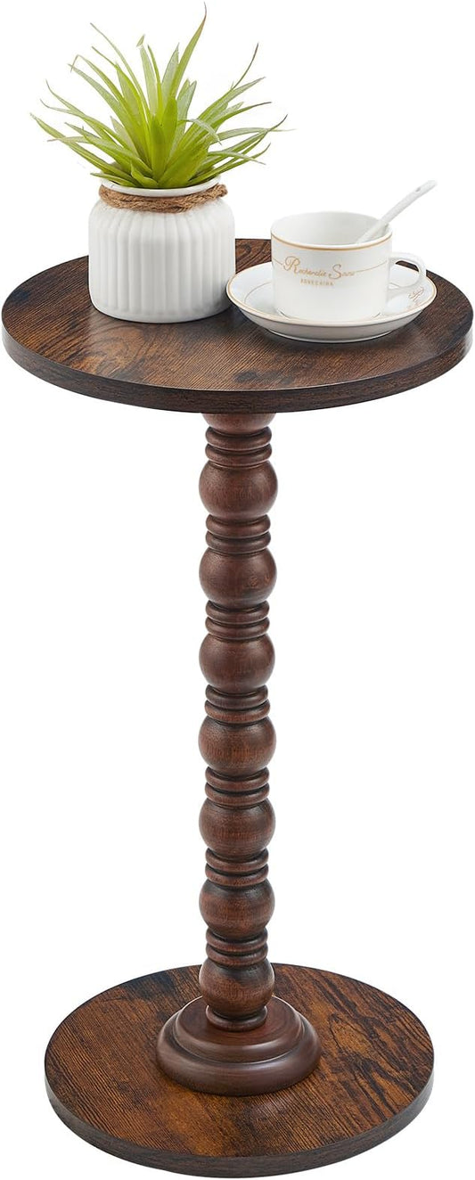 Round Side Table,Stable Small Drink Table for Small Spaces, Modern Accent Side Table with Solid Rubber Wood Table Leg,Easy Assembly for Living Room, Bedroom, Sofa & Office Corners-Rustic Brown