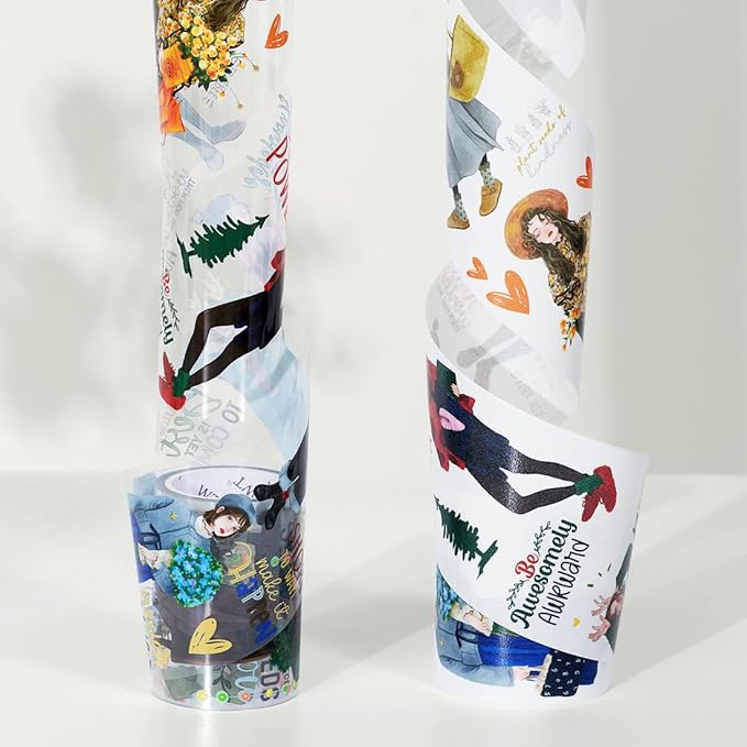 WT Fiery Dream Wide PET Tape, Single Roll, Original Fashion Girl Character Designs, Clear Decorative Tape for Journaling, Scrapbooking, Bujo Planners, DIY Crafts, Art Stationery