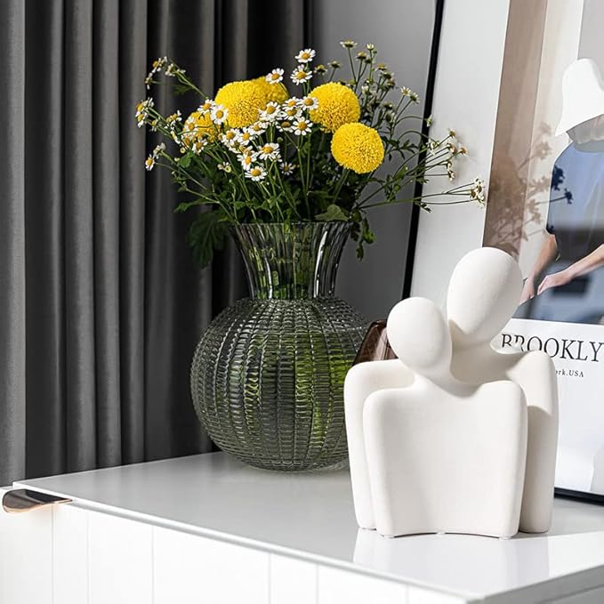 Ceramic Couple Statues for Home Decor, Hugging Couple Figurines, Modern Romantic Love Sculptures for Living Room Bedroom Office Shelf and Table Decor, White