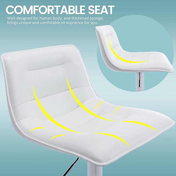 Brage Living Adjustable Bar Stools Set of 2, Modern PU Leather Swivel Counter Height Barstools with Back, Armless Airlift Curved Bar Chairs for Kitchen Dining Cafe (Pearl White)