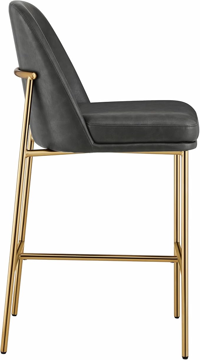 CHITA Counter Height Bar Stools Set of 2, FSC Certified Metal Barstools for Kitchen Island, 27" H Seat Height, Faux Leather, Grey