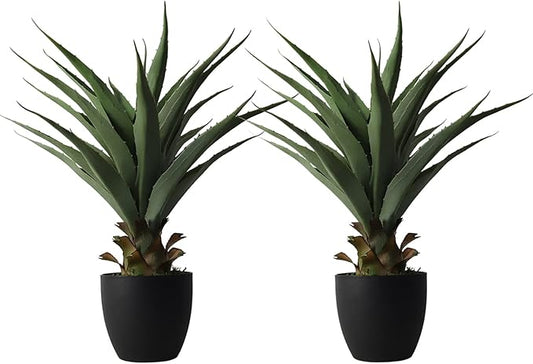 Damomo 27 Inch Agave Artificial Plant, Sansevieria Snake Feaux Plants Fake Green Plastic Barbed Potted, Greenery Decoration Office/Garden/Indoor(2pcs)