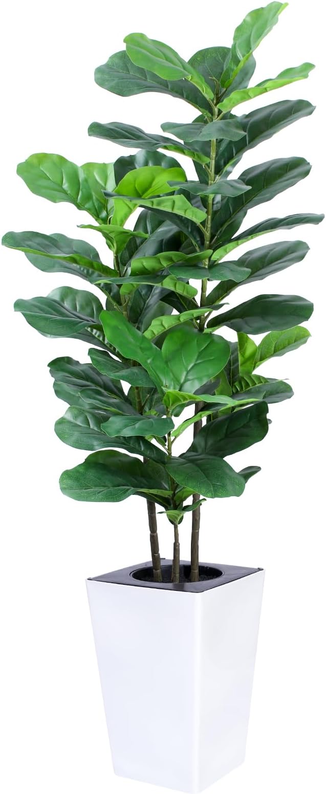 5Ft Fiddle Leaf Fig Tree with White Tall Planter - Fake Fig Silk Plants with 62 Large Fiddle Leaves,Artificial Trees for Home Decor Indoor Outdoor Office
