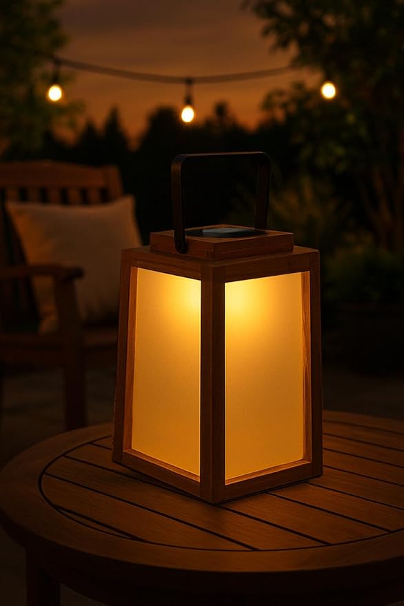 ALOADECOR H11 Farmhouse LED Solar Lantern with Wood Farm and Frosted Glass Panl Ourdoor Garden Decorative Hanging Lanterns for Outside Camping