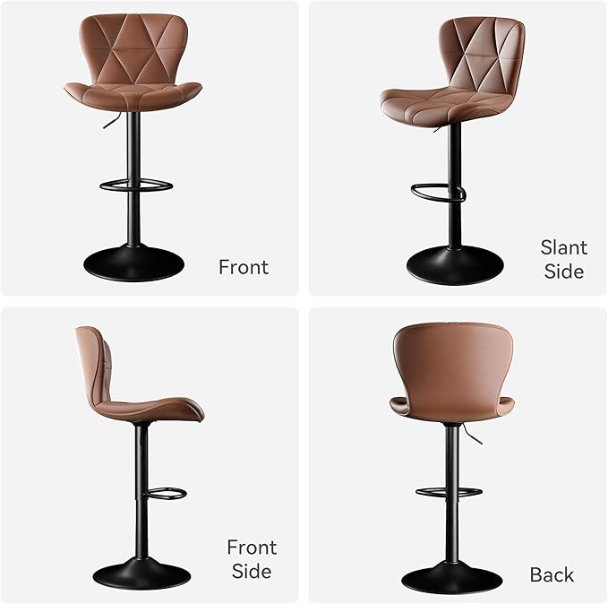 Bar Stools Set of 6,Adjustable Swivel Barstools, Faux Leather Bar Chairs,Upholstered Counter Height with High Backrest for Kitchen Island, Brown