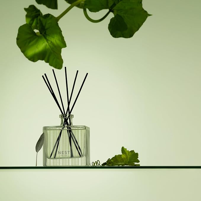 NEST New York Reed Diffuser, Cucumber & White Sage - 5.9 fl oz - Fragrance for Up to 90 Days - Reusable, Refillable Glass Holder - Includes 8 All-Natural Reed Sticks - Flame Free