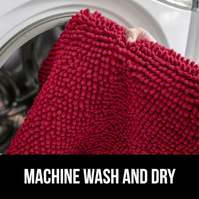 GORILLA GRIP Bath Rug Mat 30x20, Thick Soft Absorbent Chenille, Quick Dry Microfiber Mats, Rubber Backing Washable Shower Floor Rugs, Bathmat Runner, US Designed Bathroom Home Decor Accessories Red