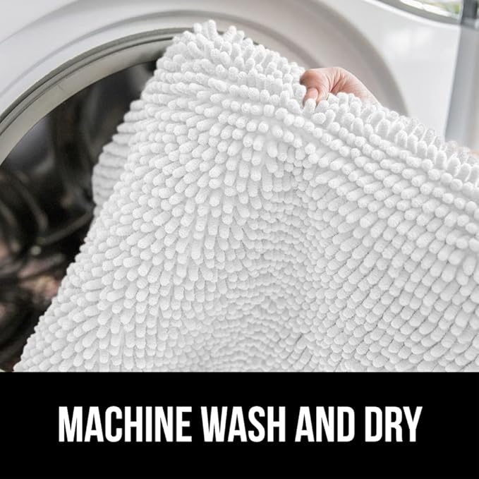 GORILLA GRIP Bath Rug Mat 70x24, Thick Soft Absorbent Chenille, Quick Dry Microfiber Mats, Rubber Backing Washable Shower Floor Rugs, Bathmat Runner, US Designed Bathroom Home Decor Accessories White