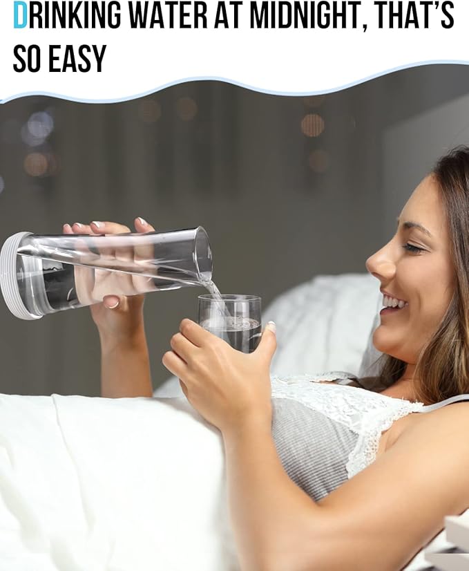 Bedside Night Water Carafe Set with Tumbler Glass, Clear Nightstand Carafe with Silicone Coaster for Bedroom and Guest Room, Glass Mouthwash Decanter for Bathroom (22 OZ)