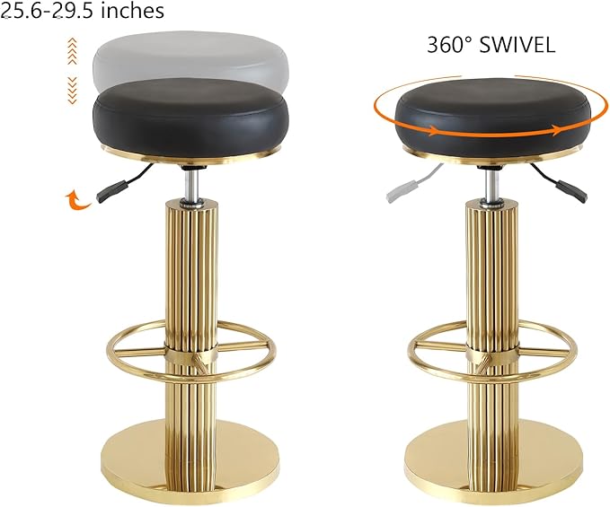 FUNROLUX Gold Bar Stools Adjustable Swivel Counter Stools Modern Backless Counter Height Bar Stools for Kitchen Island with Metal Legs and Upholstered Microfiber Leather (Black)