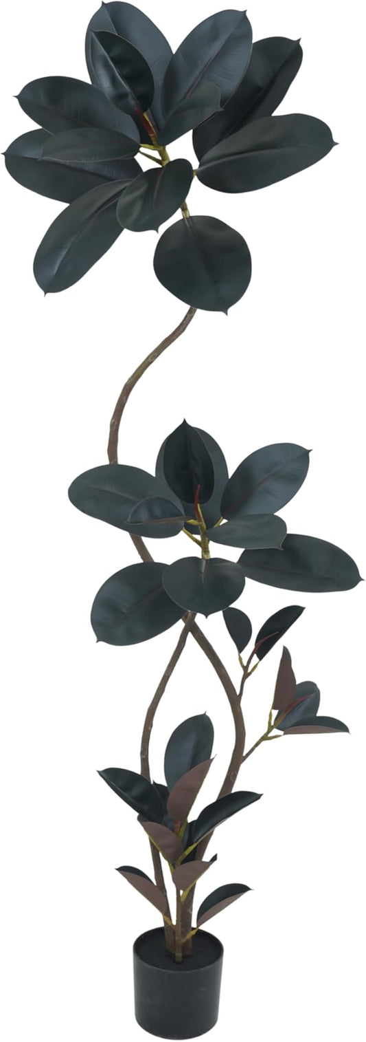 5.3ft Tall Artificial Rubber Tree Faux Plants Indoor Faux Floor Artificial Trees Indoor(Black,5.3ft)