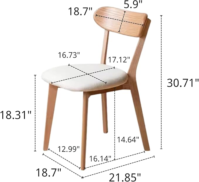 100% Solid Oak Wood Dining Room Chairs - Practical Kitchen Chairs - Wood Chair for Dining Room, Kitchen (4, Natural with White Cushion)