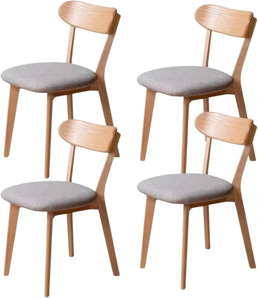 100% Solid Oak Wood Dining Room Chairs - Practical Kitchen Chairs - Wood Chair for Dining Room, Kitchen (4, Natural with Grey Cushion)