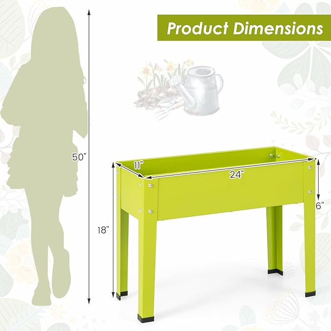 HAPPYGRILL Raised Garden Bed, 18” Elevated Planter Box w/Legs, Drainage Hole, Hemming Design, Metal Garden Box for Vegetable Herb, Outdoor Raised Beds for Gardening, Backyard Porch Balcony, Green