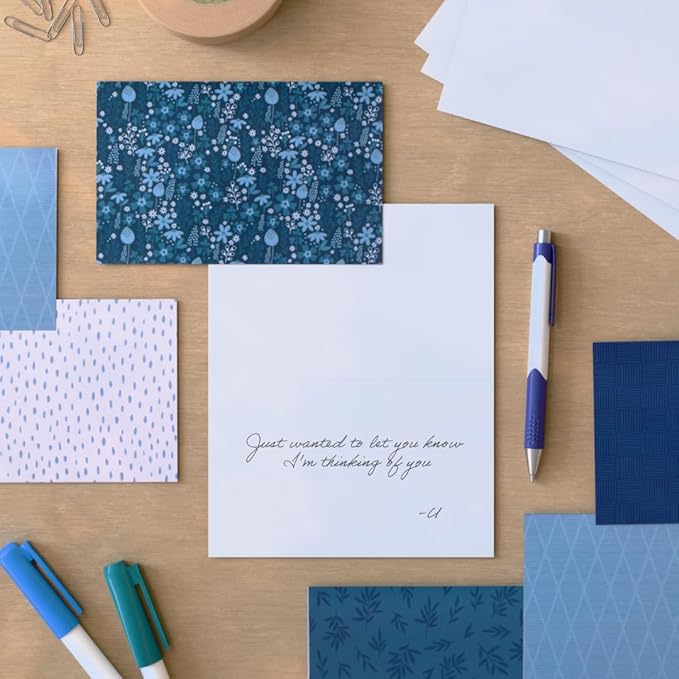 VNS Creations 100 Pack Blank Cards and Envelopes 4x6 - Bulk Blank Greeting Cards with Envelopes & Stickers Inside for All Occasions, Cute Colored Notecards Stationery Set, Assorted Colors Note - Navy