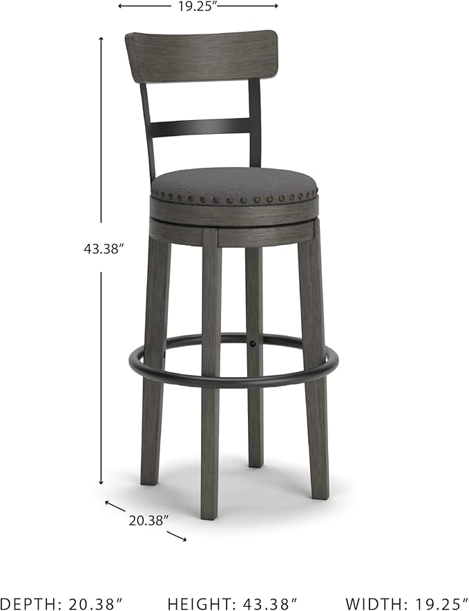 Signature Design by Ashley Caitbrook 30" Farmhouse Bar Height Upholstered Swivel Barstool, Gray