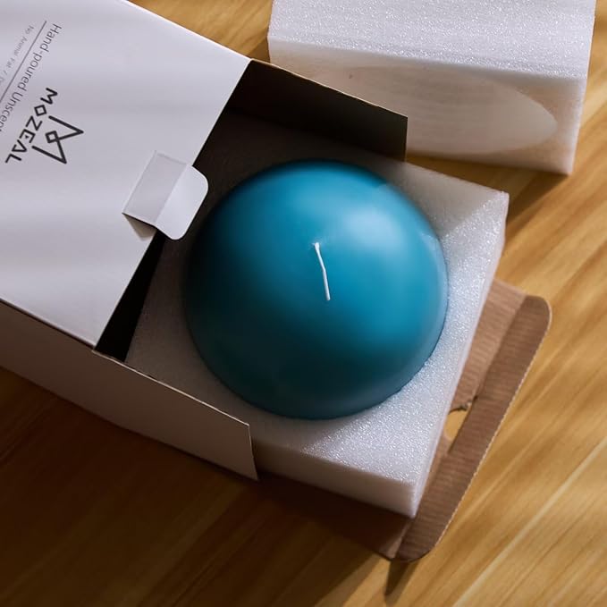 MOZEAL Hand-Poured, 6 Inch Turquoise Large Round Ball Candles - Elegant Turquoise Round Pillar Candles, Dripless, Unscented, Smokeless, Ideal for Summer Parties.