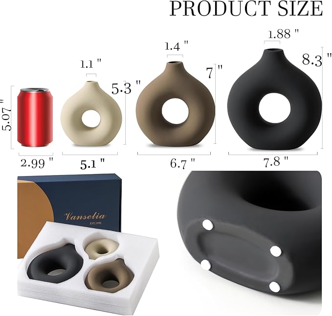 Ceramic Vase Home Table Decor - Flower Vases Set of 3 Small Living Room Centerpiece Decorations for Shelf Bedroom Office Kitchen Dining Desk Modern Aesthetic Farmhouse Decorative (Classic)