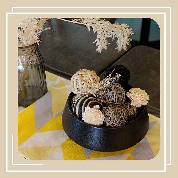 Qingbei Rina Black Decorative Balls for Bowls, Assorted Wicker Rattan Balls Decorative, Bowl Vase Filler Balls, Decorative Orbs Woven Spheres for Centerpiece, Wedding Table Home Decor