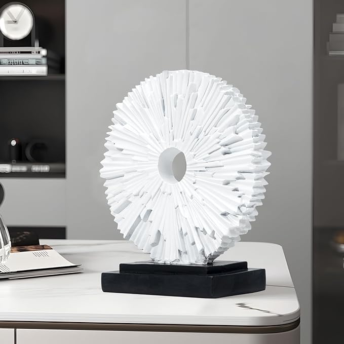 Abstract Statue for Home Decor,Office Desk Sculpture for Men,Creative Round Line Ornament for Bookshelf,Modern Decorative Sculpture,Bedroom,Livngroom,Table(White)