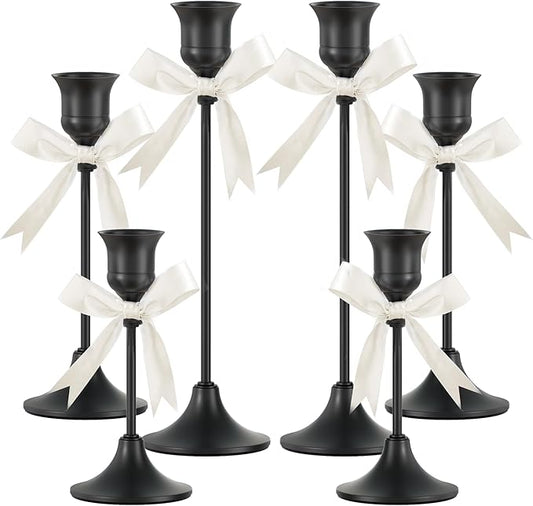 FSyueyun Black Candle Holder Set of 6, Elegant Metal Candlestick Holders for Vintage Taper Candle Holders, Perfect for Table Centerpieces, Fireplace Mantels, Home Decor, Weddings and Party Decorations